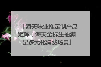 海天味业推定制产品矩阵，海天金标生抽满足多元化消费场景